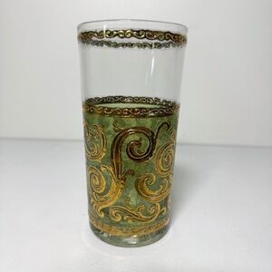 Vintage Culver "Toledo" Pattern 22K Gold 12 OZ Glass Tumbler - Green